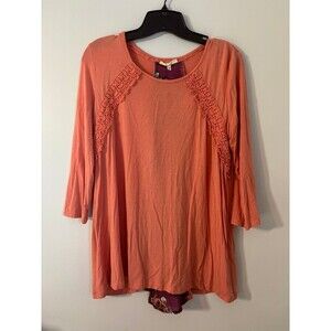 Tru Self Pink Lace 3/4 Sleeve Floral Back Flowy Loose fit Blouse size large